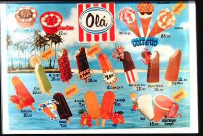 An Olá ice cream poster from 1980 that features all of the ice creams it sold that year including the Fizz