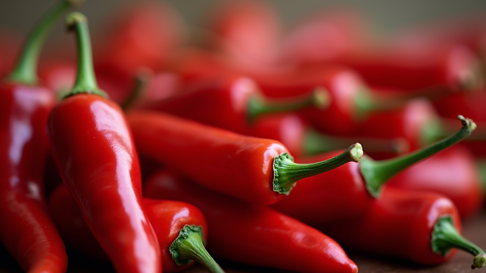 Close-up view of vibrant red chili peppers