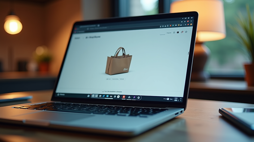 Eye-level view of a laptop screen showing an online store interface