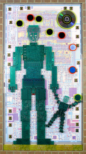 Petrus Wandrey, King Tron's Pedagogies, 1991, circuit boards, solar cells and chips on a plot