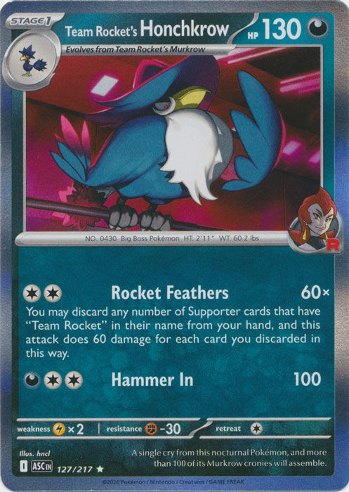 Team Rocket's Honchkrow - 127/217 - Holo Rare 