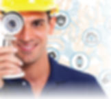 Contractor holding camera up to eye