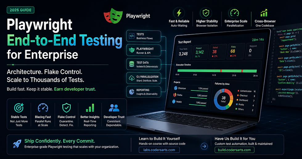 Playwright End-to-End Testing for Enterprise: Architecture, Flaky-Test Control, and Scaling to Thousands of Tests (2026 Guide)