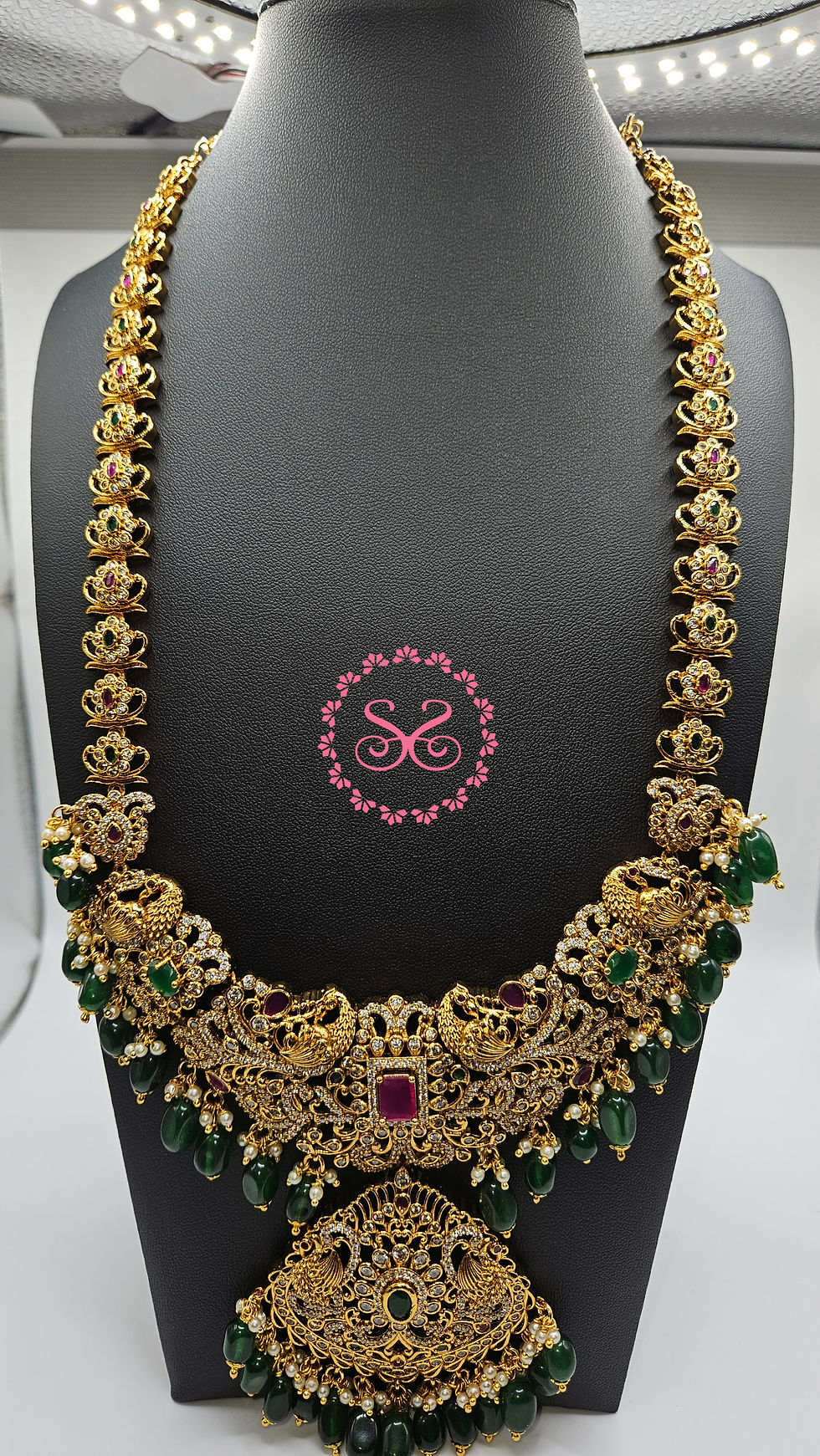 Multi Stone Green Beads Peacock Design Ethnic Necklace