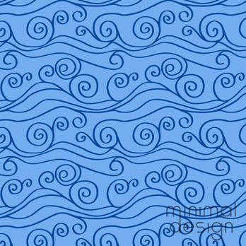 Seamless blue ocean wave pattern with swirling lines in light and dark blue tones, coastal style surface design.