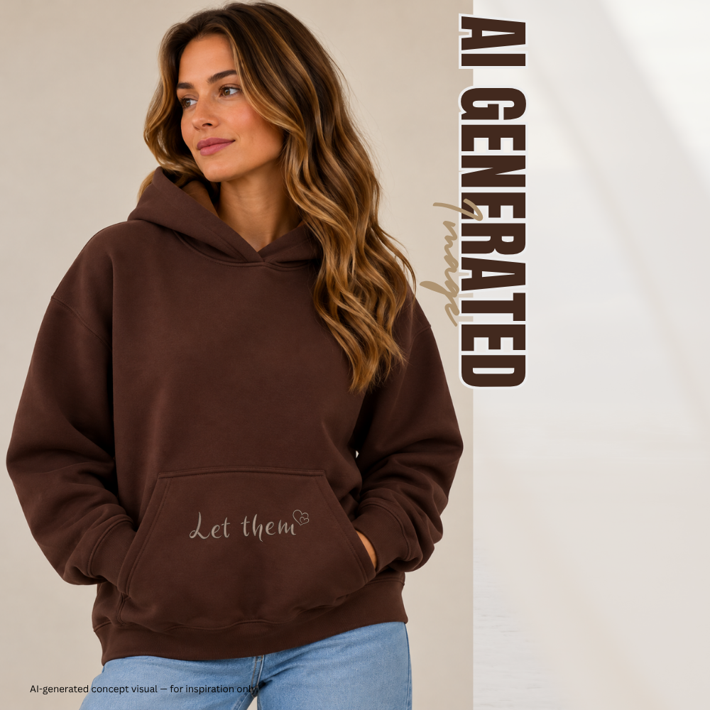 Model with chestnut hoodie and let them embroidered on pocket