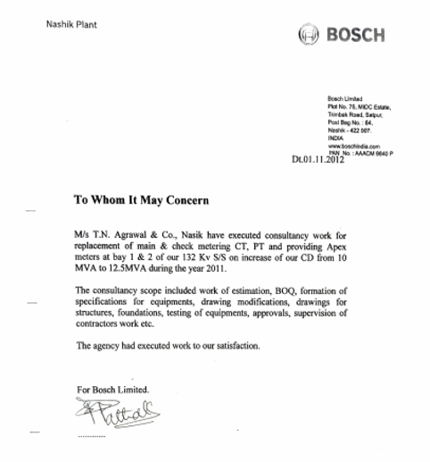 Bosch India – energy metering, tariff optimization and MSEDCL regulatory consultancy