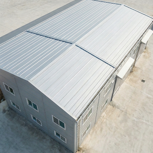 Firefly_Gemini Flash_High-angle view looking down at a single modern Korean factory buildi