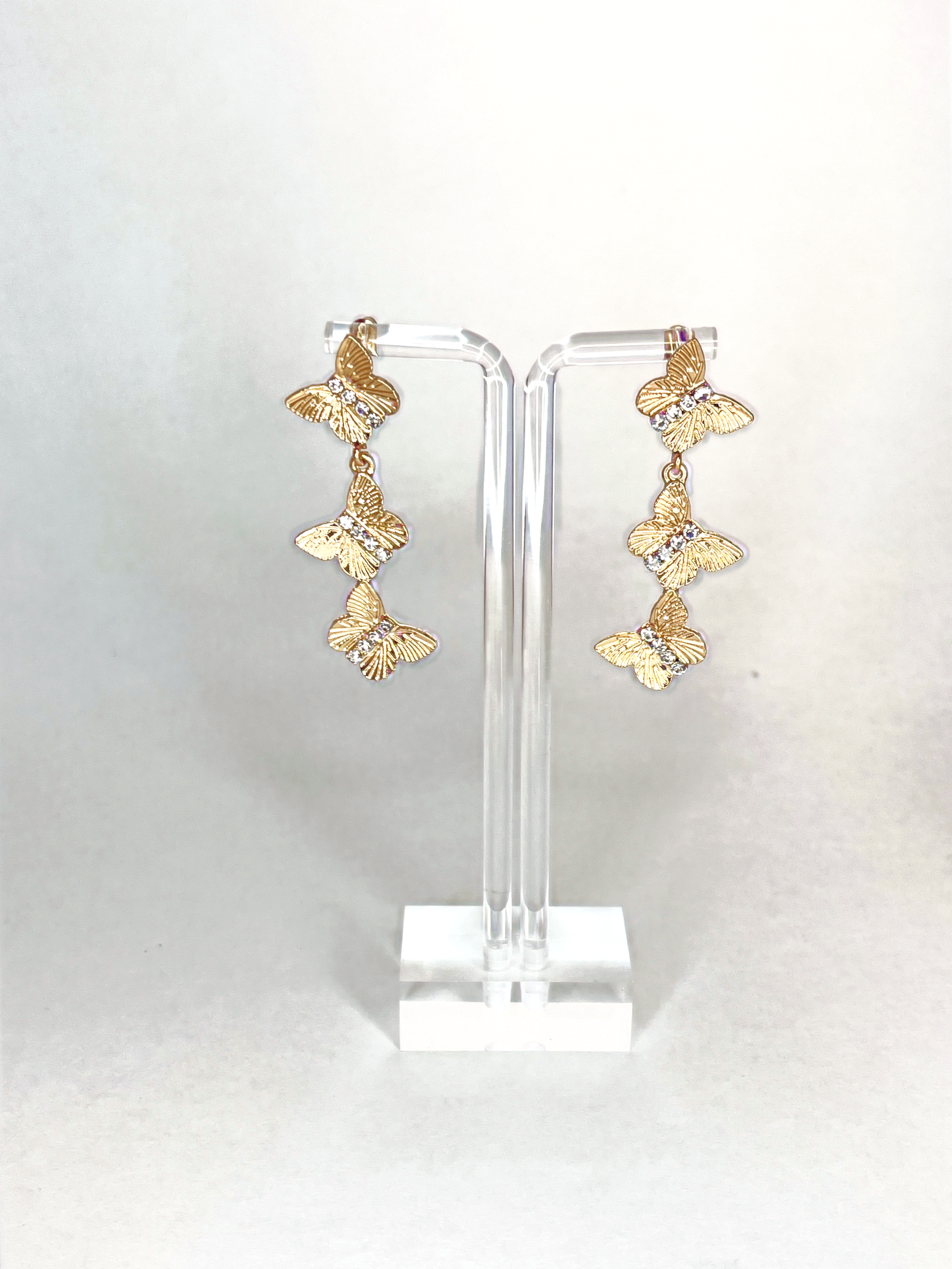 Butterfly Drop Earrings - Gold