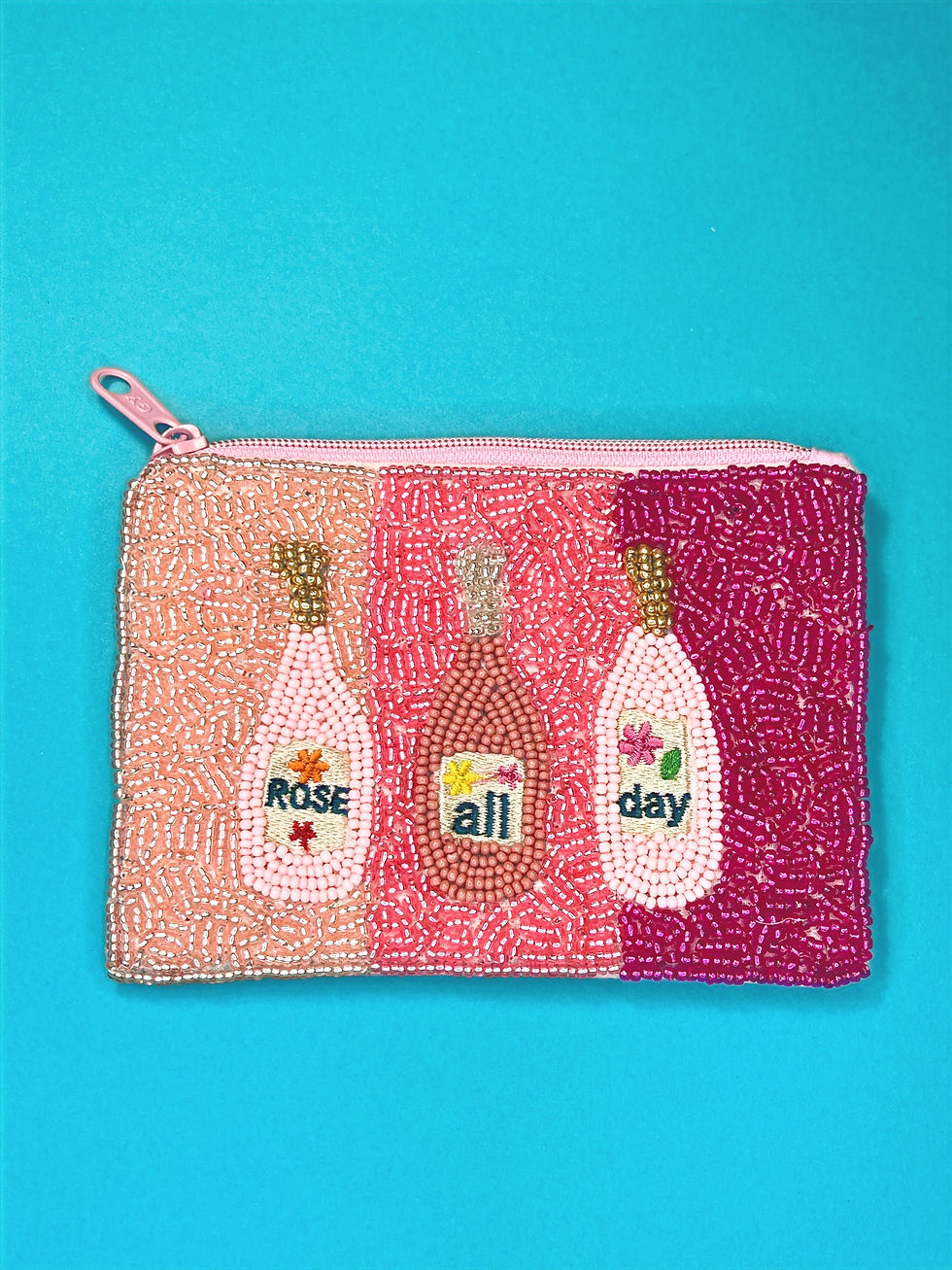 "Rose All Day" Beaded Pouch - Pink