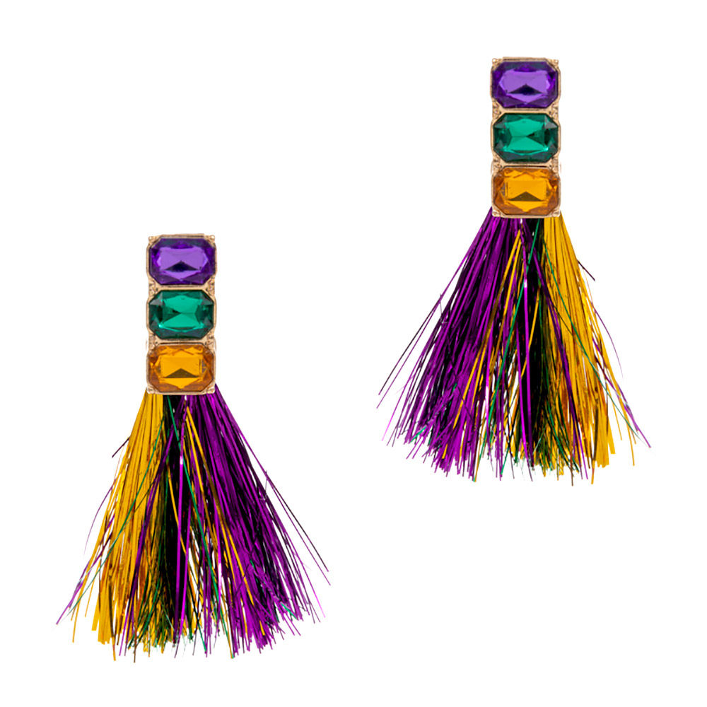 Mardi Gras Tinsel Tassel Earrings