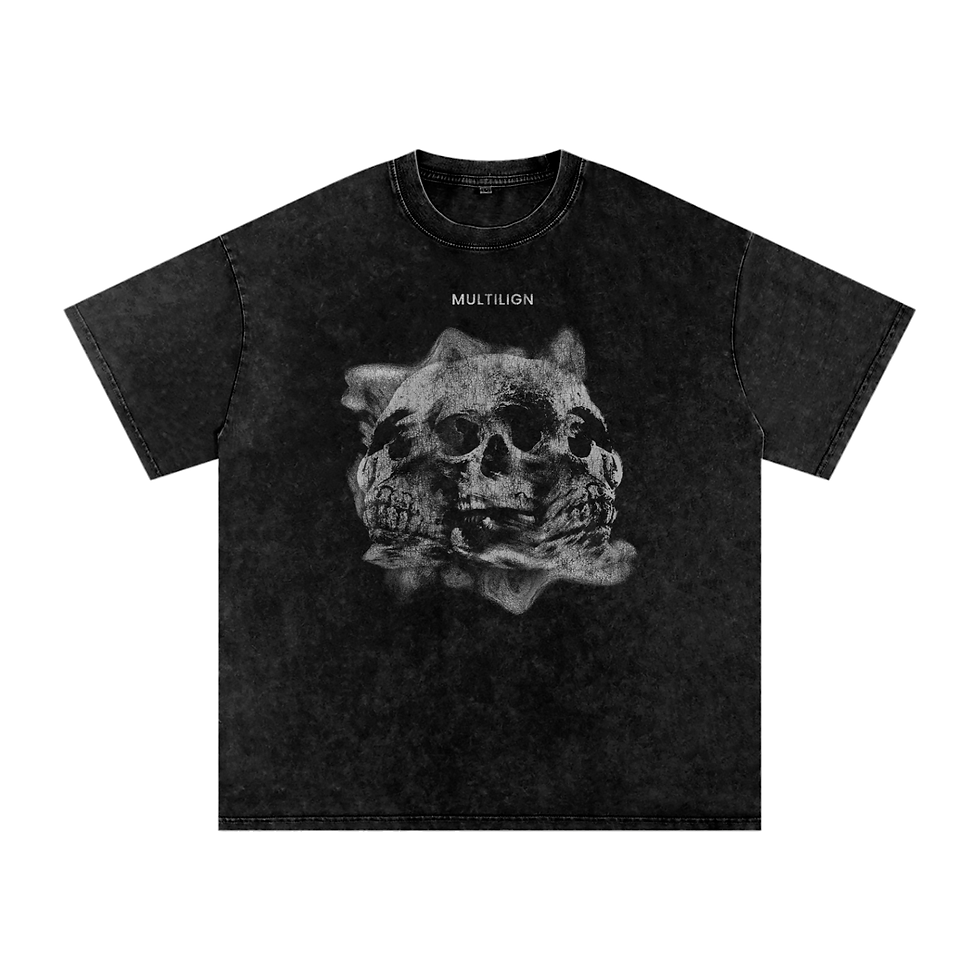Gray Skull - Snow Washed Oversized Cotton T-Shirt