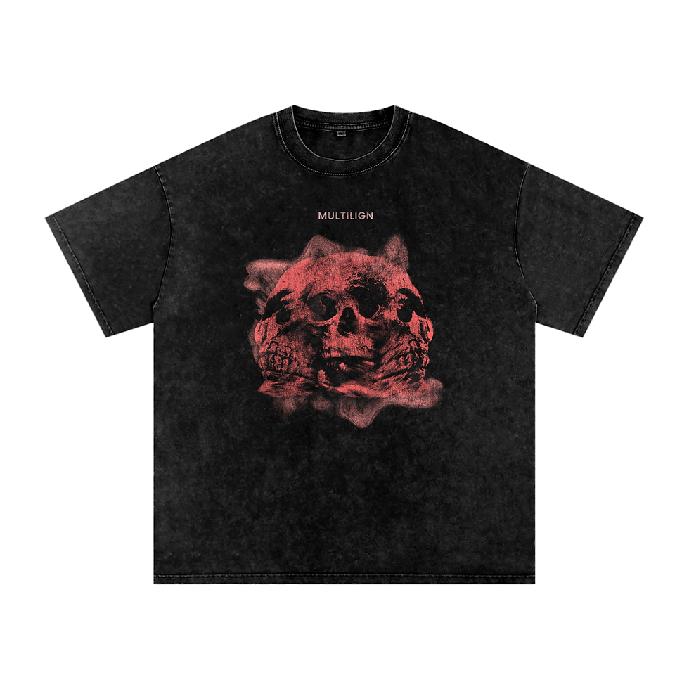 Subtle Red Skull - Snow Washed Oversized Cotton T-Shirt