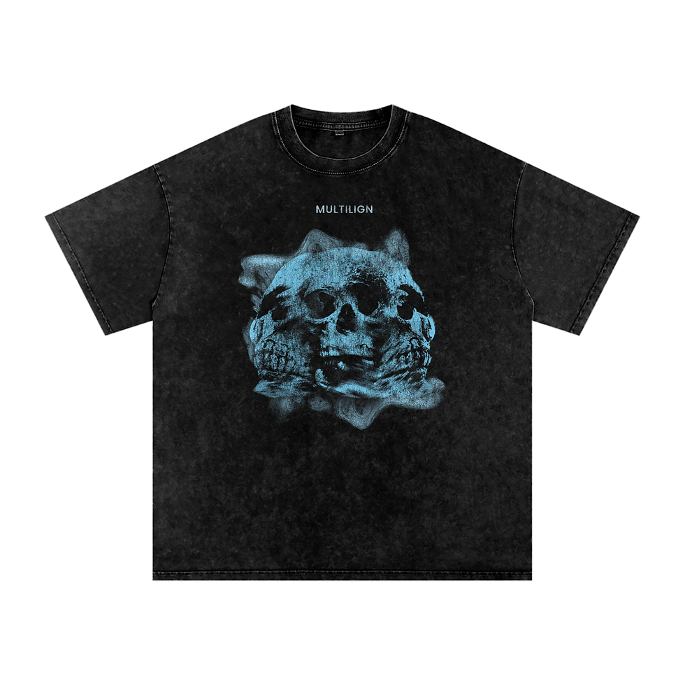 Ice Blue Skull - Snow Washed Oversized Cotton T-Shirt