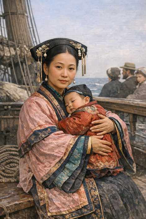 Mrs. Lee and child on deck