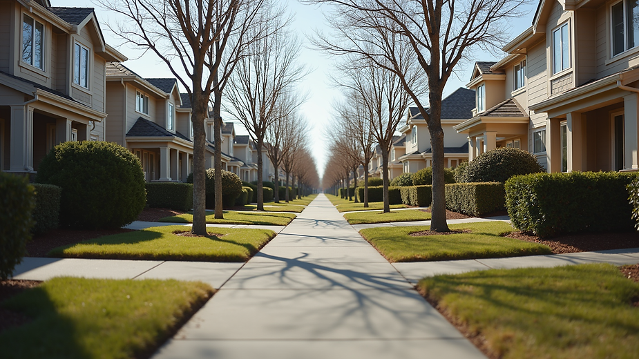 Eye-level view of a modern Dallas neighborhood street with homes