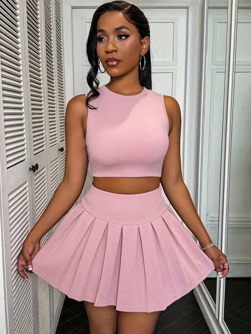 Pink Two -Piece Skirt Set 
