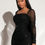 Thumbnail: Black Square Pleated Sequined Netted Dress