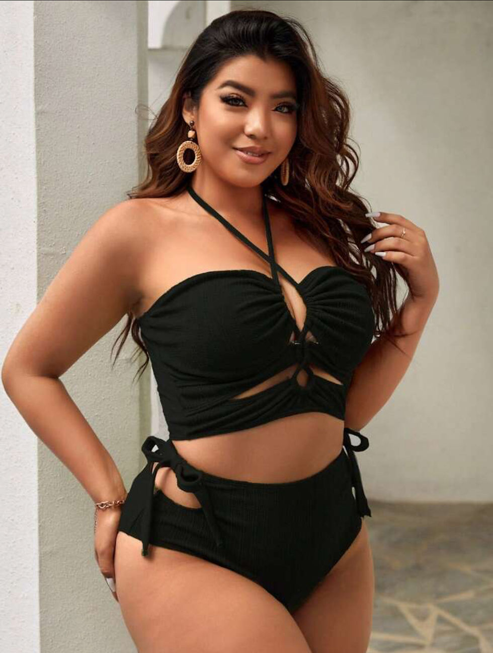 Thumbnail: Black Crisscross Tie Side Halter Biking Set