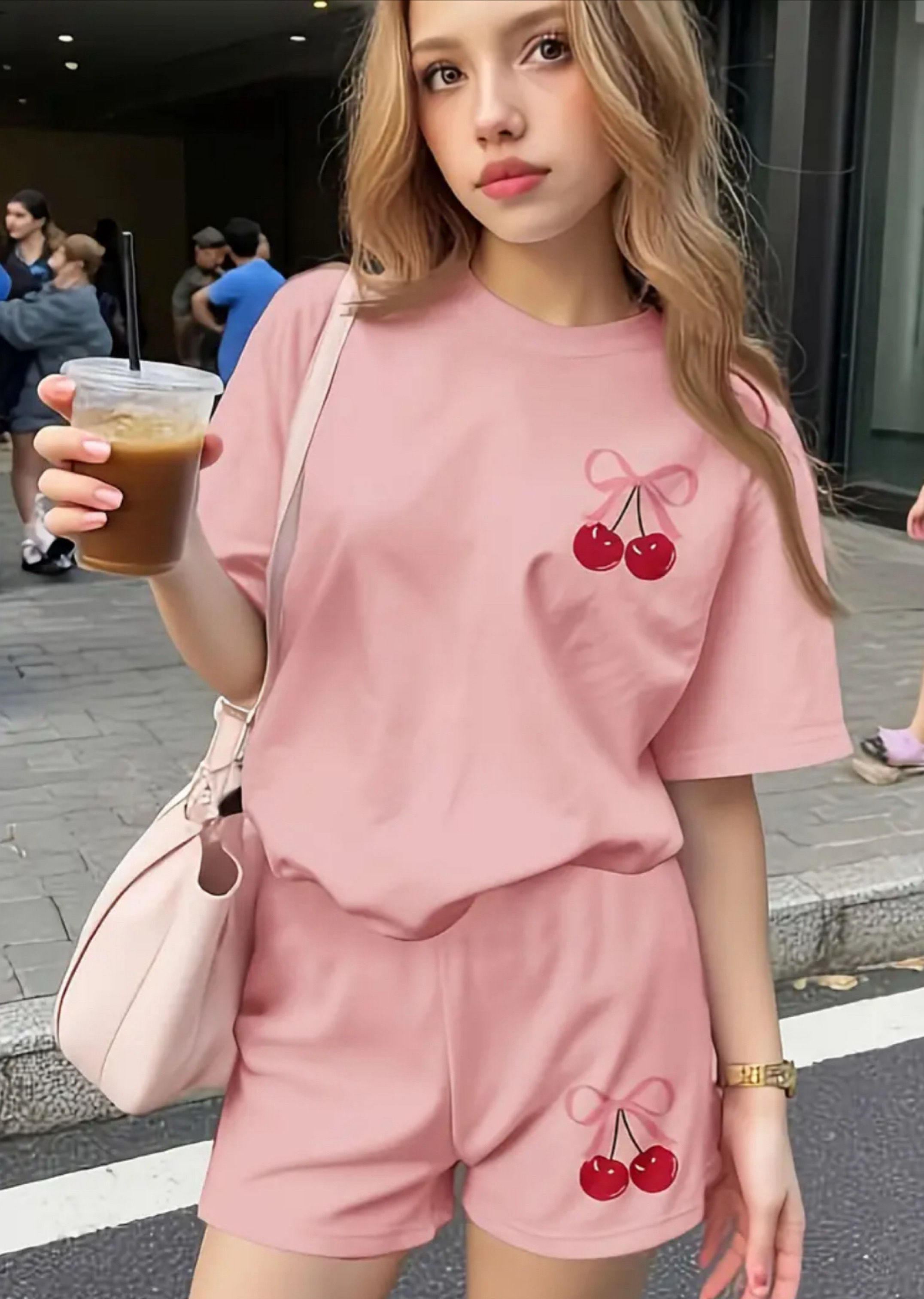 2pcs Girls' Round-neck Short-sleeve T-shirt and Casual Shorts Set,