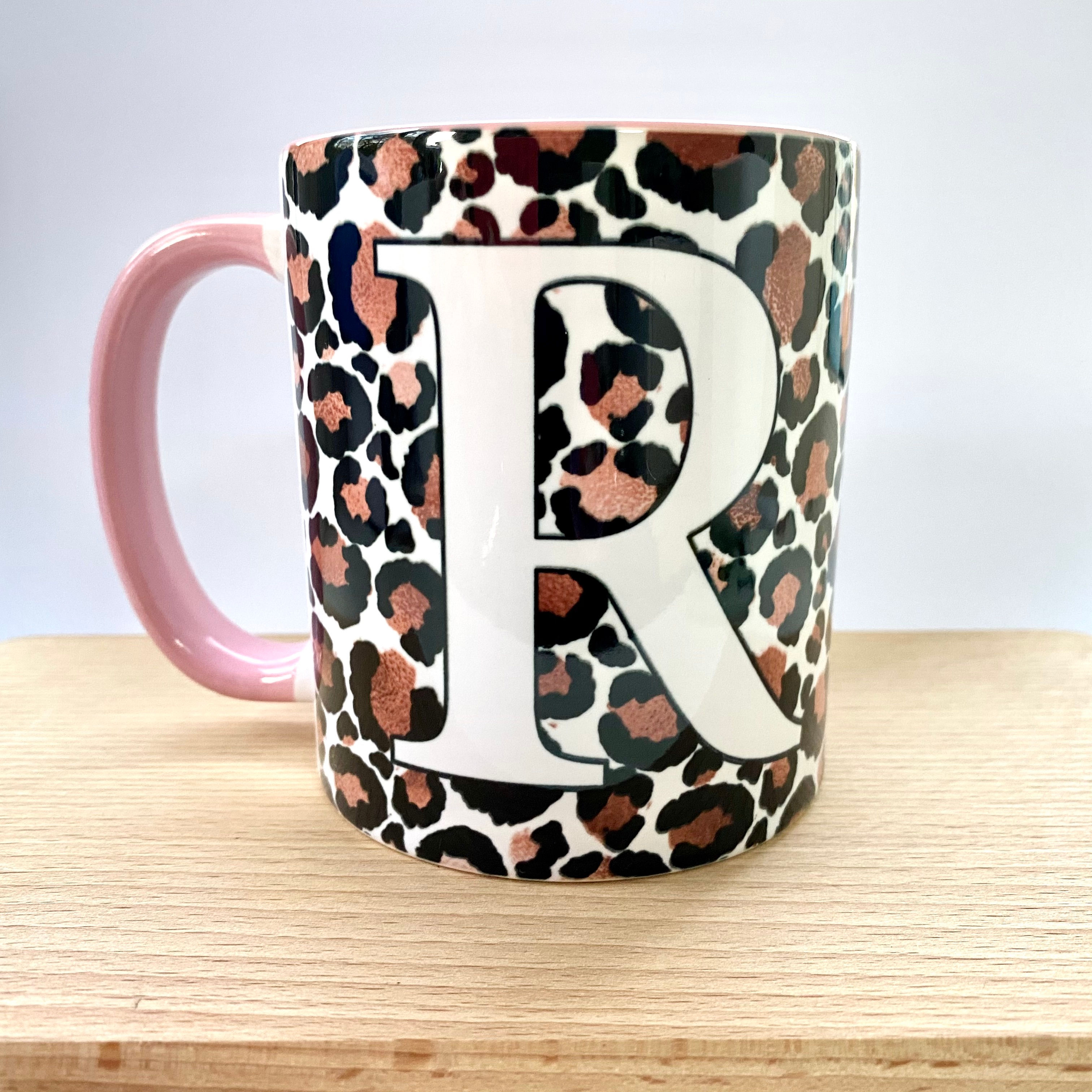 Rose Gold Leopard Print Initial Mug