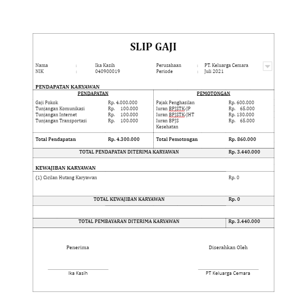format slip gaji docx online pajak