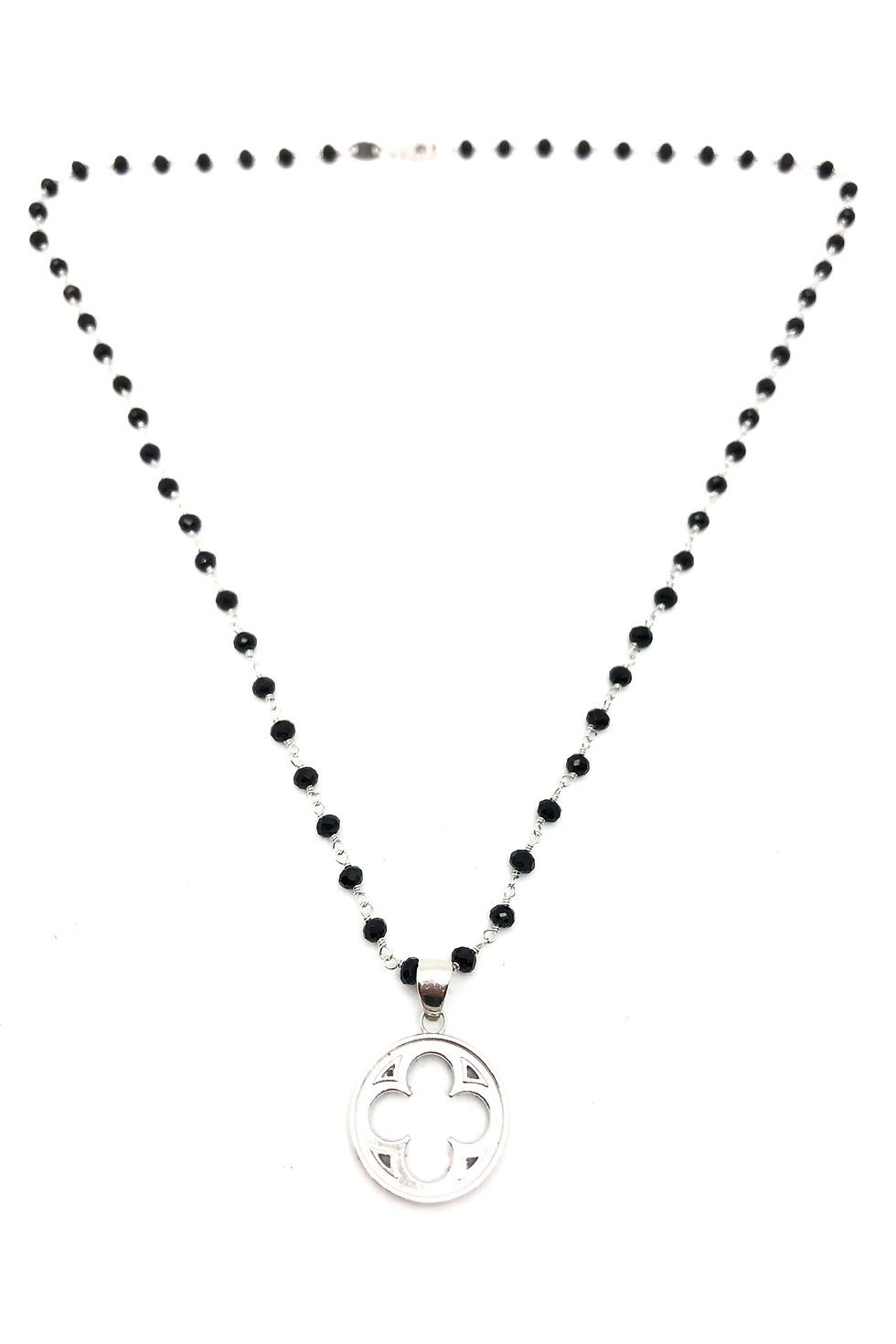 Collana con perle in Onice naturale e Rosone Veneziano in stile Gotico Fiorito