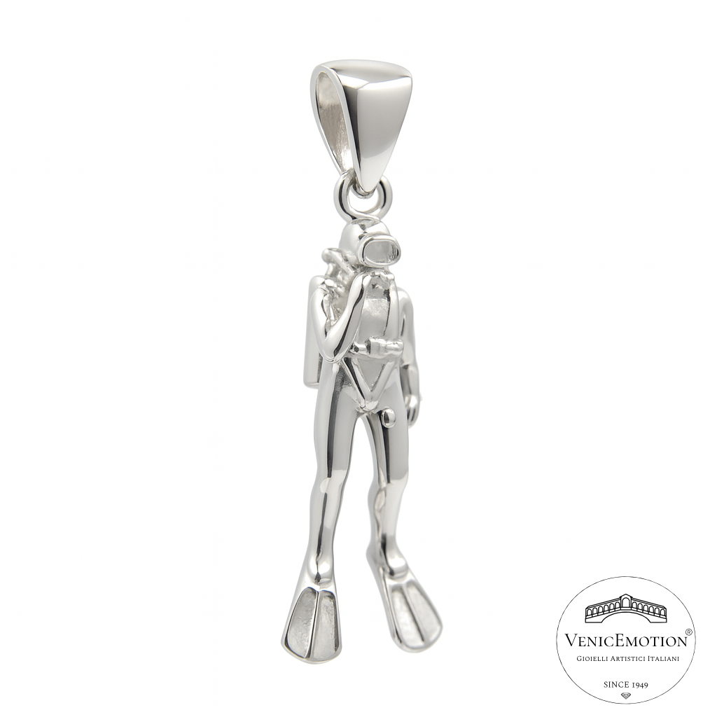 Ciondolo scuba sommozzatore in Argento 925, jpg