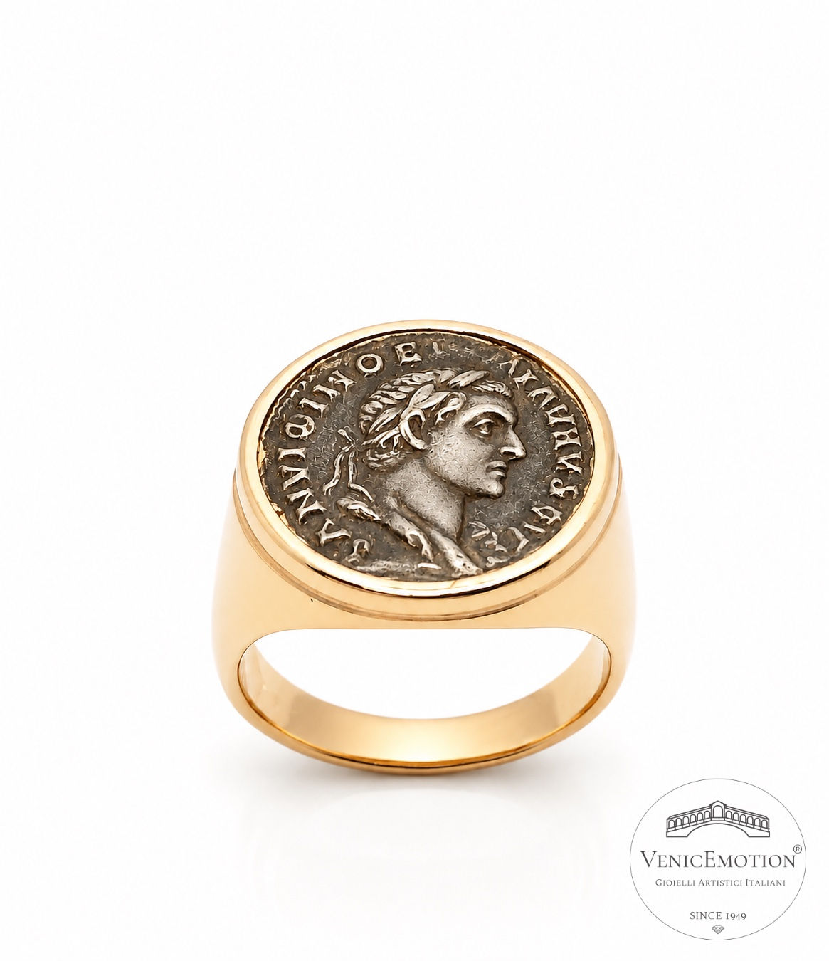 Anello Chevalier con Riproduzione di Moneta Romana Antica, argento 925 dorato, png