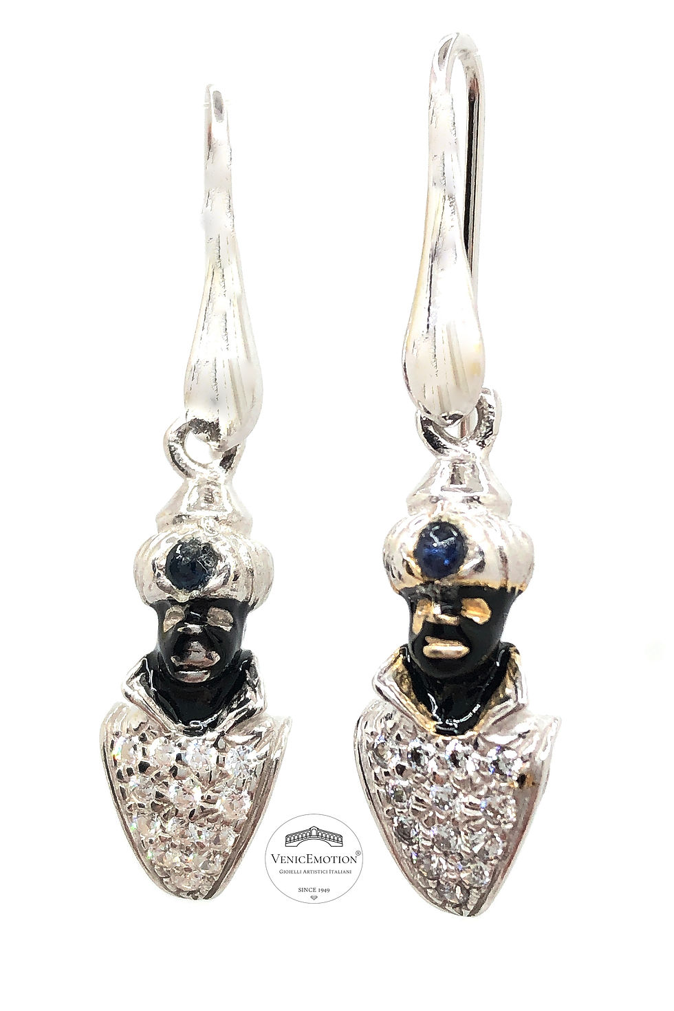 Orecchini Moretto Veneziano pendente con zirconi incastonati e Zaffiro