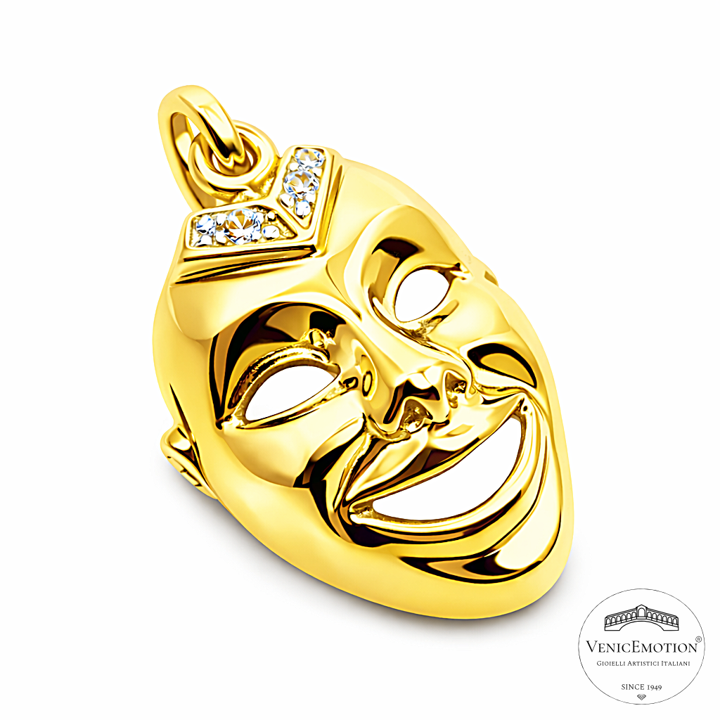 Ciondolo maschera Veneziana in argento 925 dorato e zirconi, png