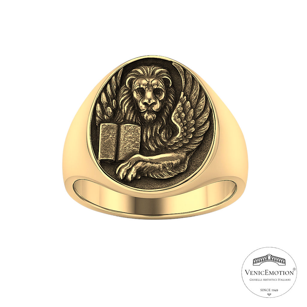Anello argento 925 dorato  con Leone San Marco Brunito, jpg