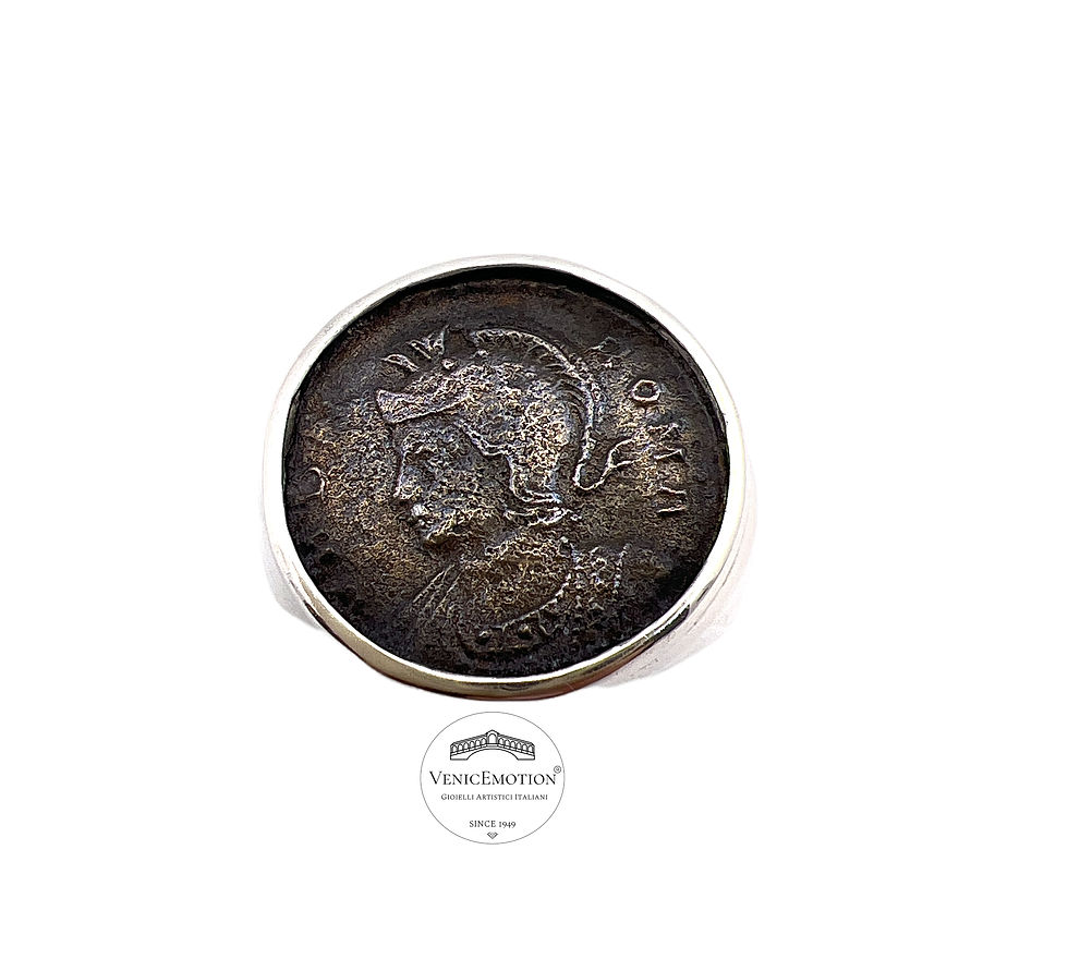 Miniatura: Anello Chevalier elegante in argento 925 con moneta originale antica Romana