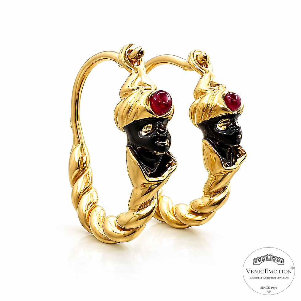 Orecchini moretto romano stile antico argento 925 dorato e rubini, png