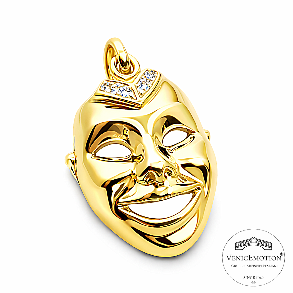 Ciondolo maschera Veneziana in argento 925 dorato e zirconi, png