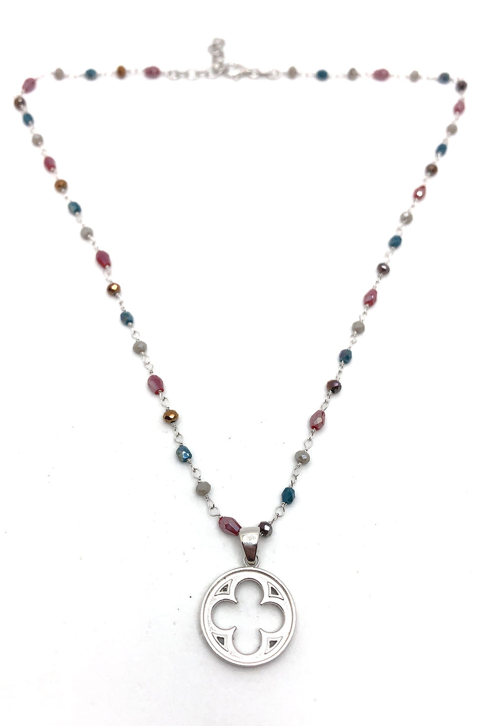 Collana con gemme naturali colorate e Rosone Veneziano in stile Gotico Fiorito.