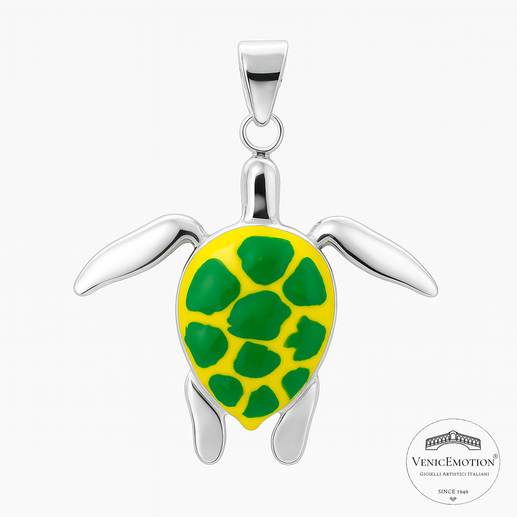 Ciondolo tartaruga Caretta caretta in argento 925, smalti a fuco, jpg