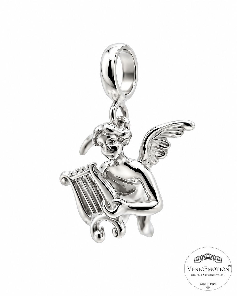 Ciondolo Angelo Cherubino con cetra, in argento 925, png