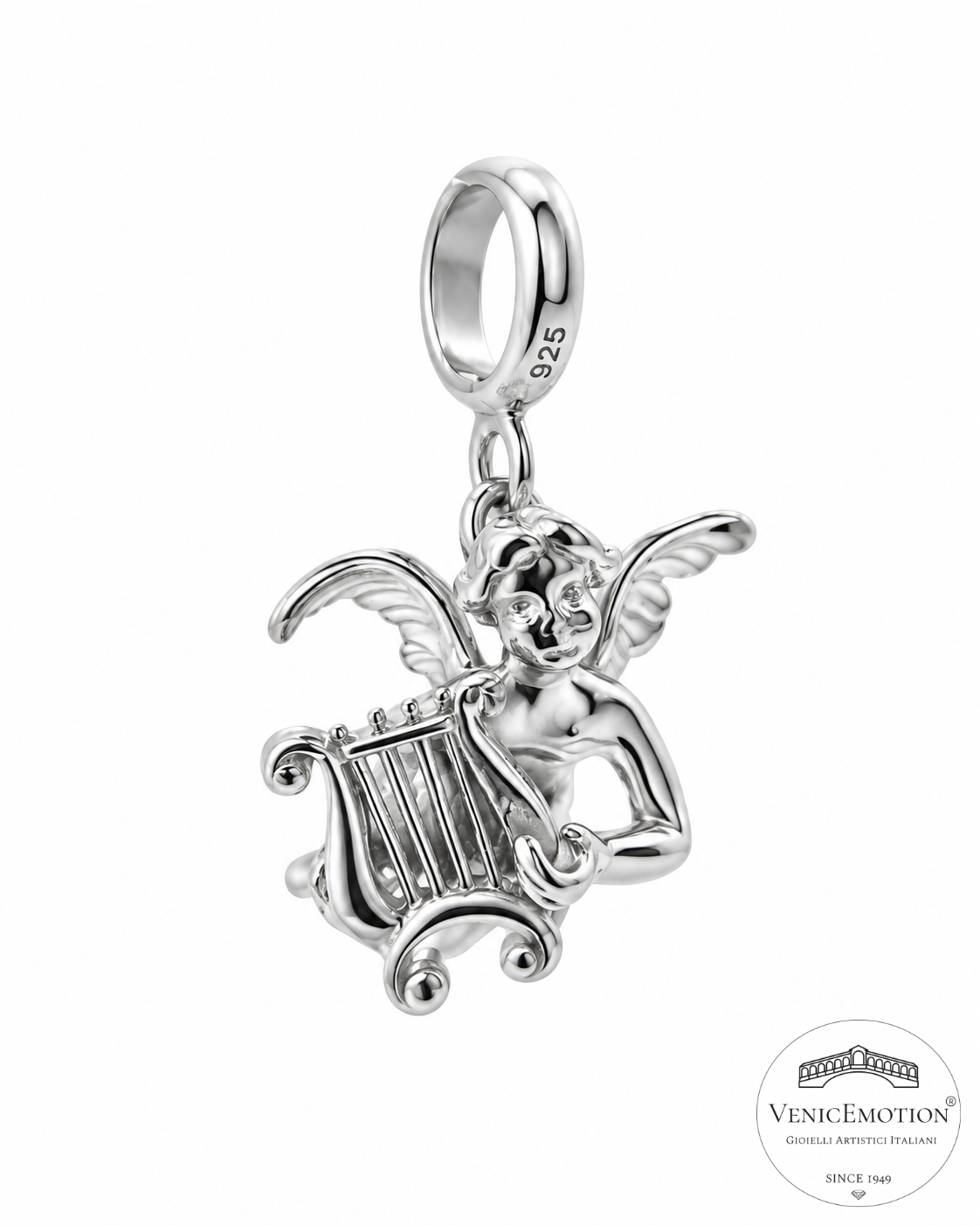Ciondolo Angelo Cherubino con cetra, in argento 925, png