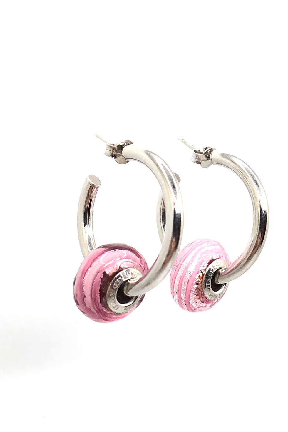 Ohrringe mit "Silver Leaf" Perlen aus Muranoglas