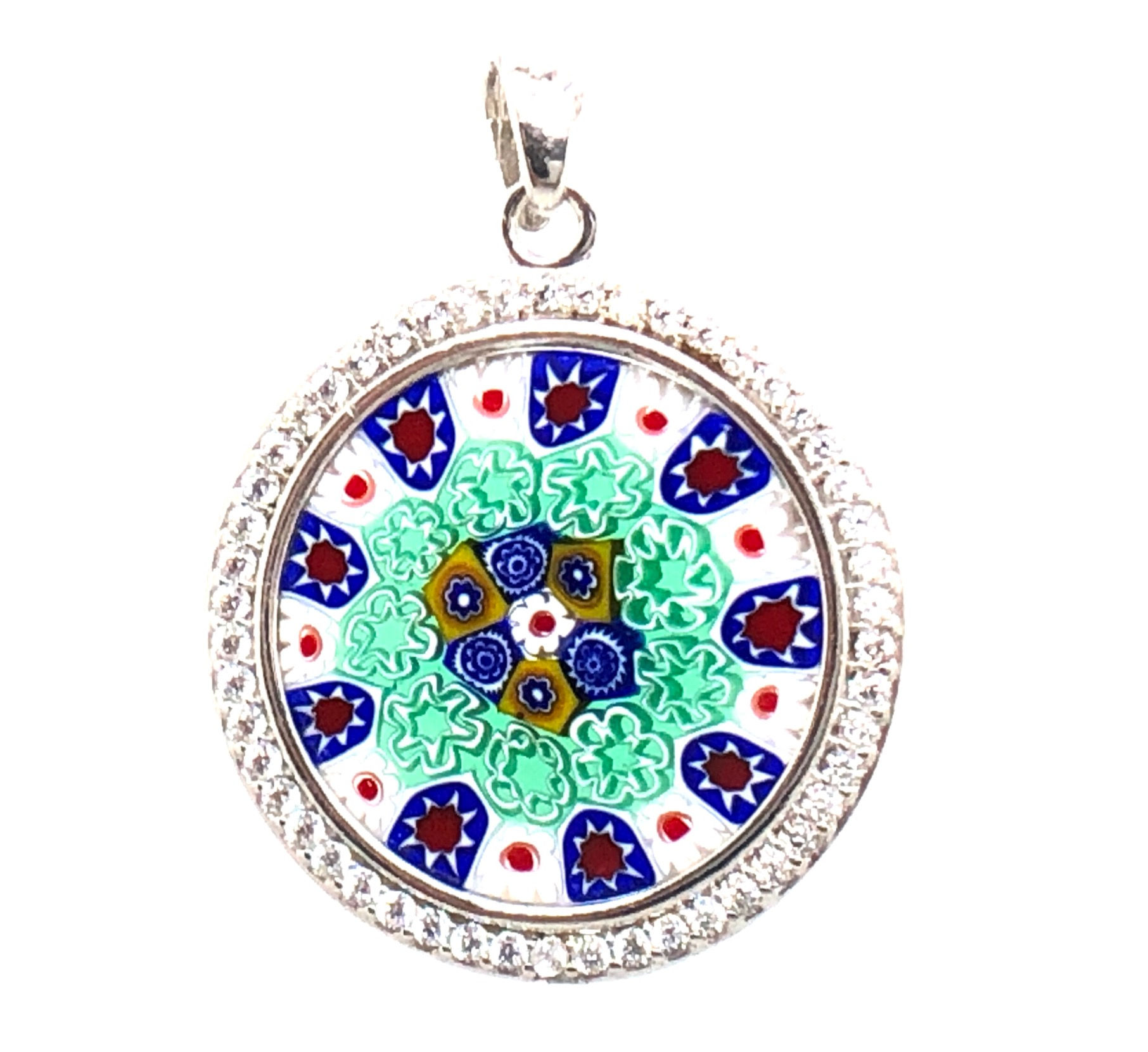 Ciondolo Murrina originale con cornice preziosa in argento e zirconi brillanti