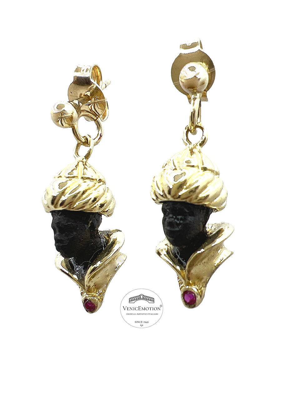 Orecchini con Moretto Veneziano piccolo in oro e legno ebano