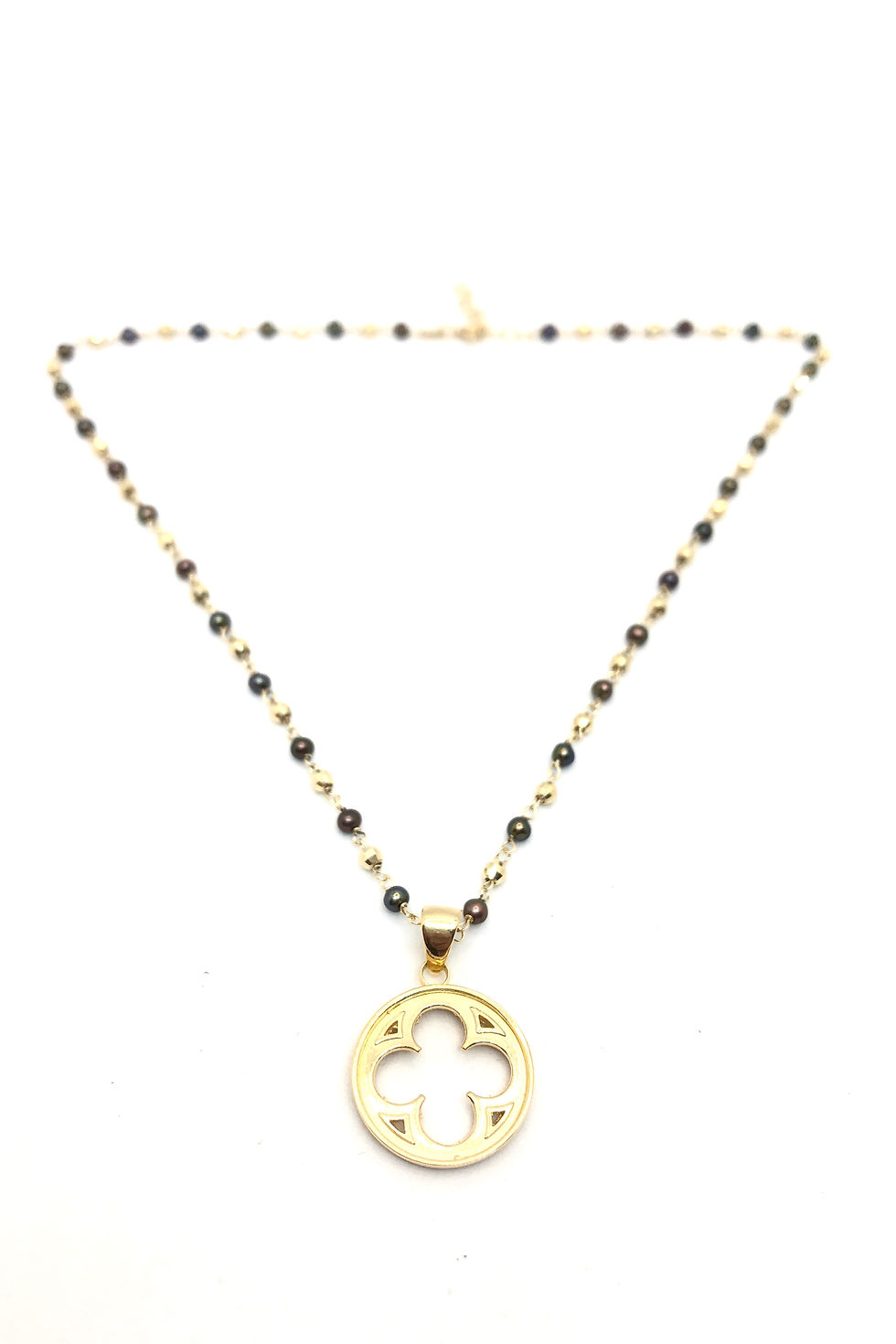 Collana con perle nere e Rosone Gotico Fiorito Veneziano