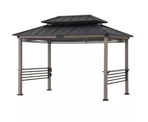 8 X 12 Matte Black Aspen Cedar Framed Grill Gazebo service image