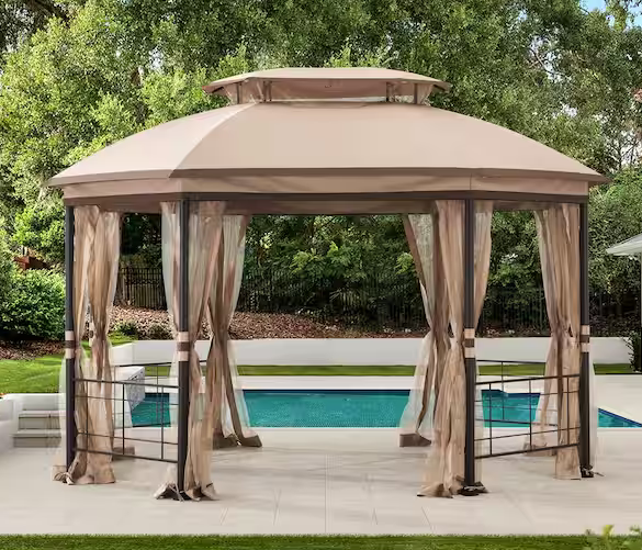 Seagrove 12 X 10 Octagonal Steel Frame Gazebo With Tan Canopy service image