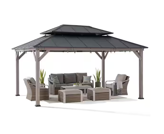 12 X 16 Outdoor Patio Steel Hardtop Gazebo Cedar Framed Wooden service image