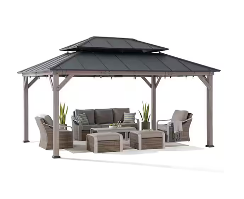 12 X 16 Outdoor Patio Steel Hardtop Gazebo Cedar Framed Wooden service image