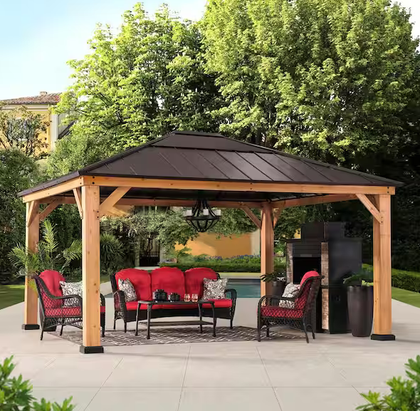 Macie Outdoor Patio 13 X 15 Brown Wooden Frame Backyard Hardtop service image