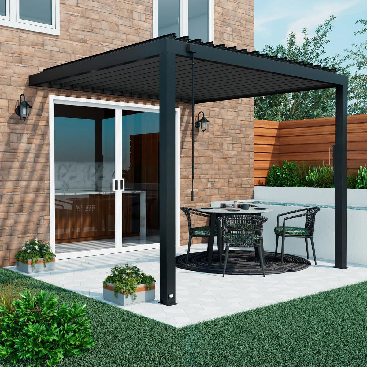 Evanston 10 X 10 Wall Mounted Louvered Pergola service image