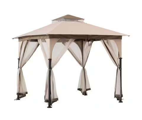 95 X 95 Tan And Brown 2-tone Steel Gazebo With Mosquito Netting service image